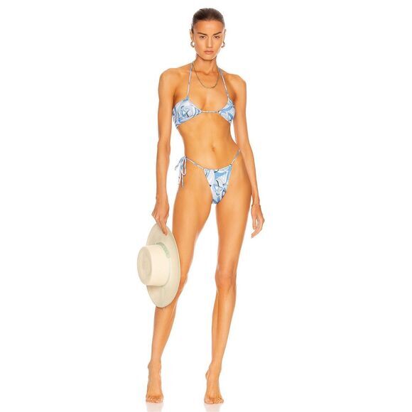 Monica Hansen Beachwear Vintage Chic Blue Abstract Bikini Set Medium